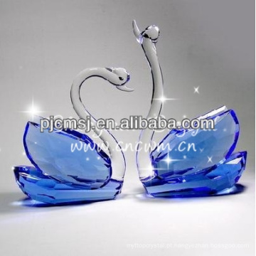 Estatuetas de cisne de cristal lindo casal azul para presente de casamento